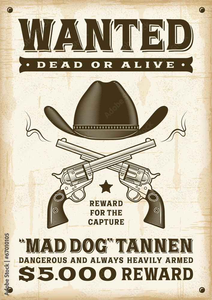 Obraz Pentaptyk Vintage western wanted poster