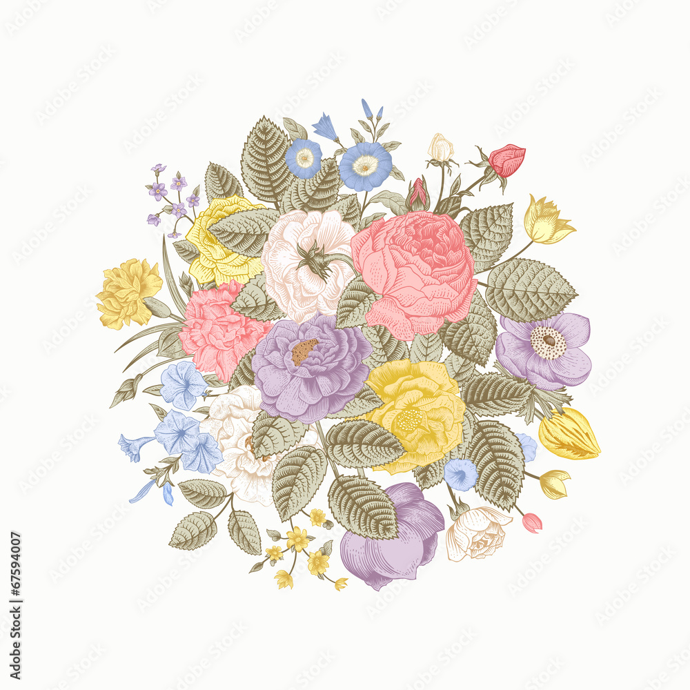 Obraz Kwadryptyk Vintage floral vector bouquet