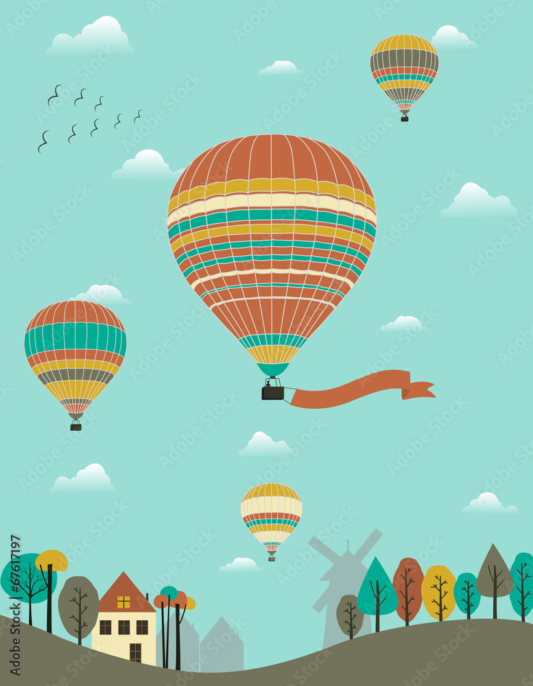 Obraz Tryptyk Hot air balloons over the