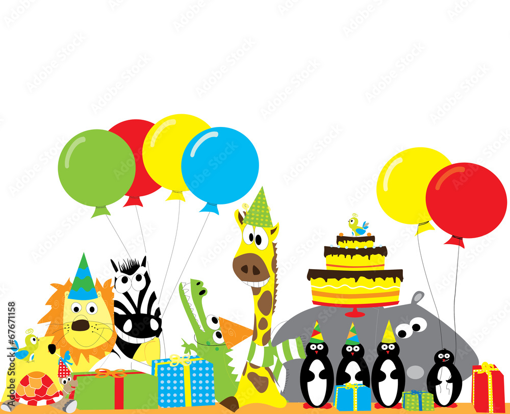 Obraz Kwadryptyk animals with balloons and