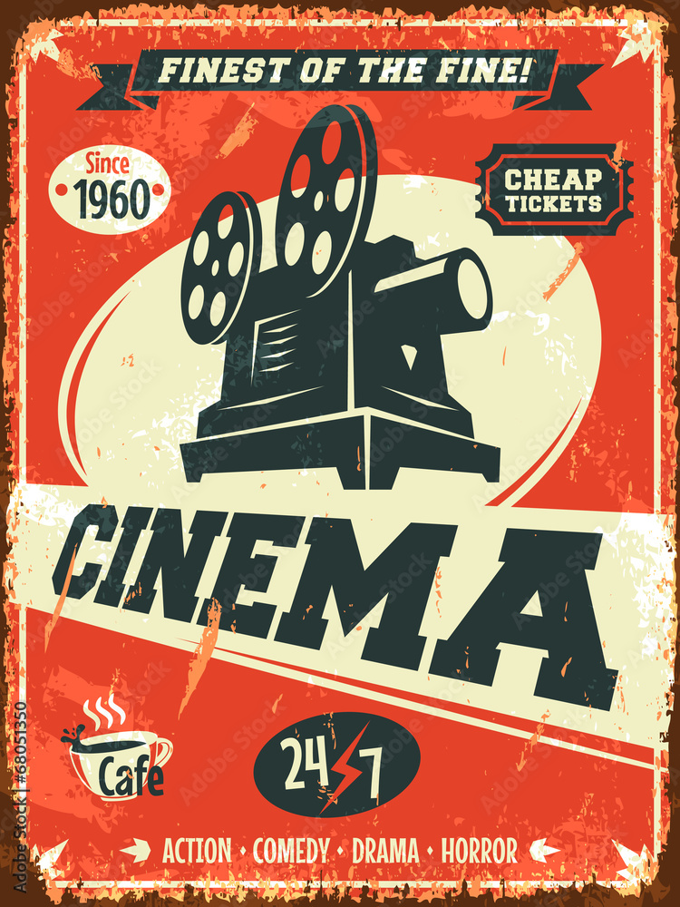 Obraz Tryptyk Grunge retro cinema poster.