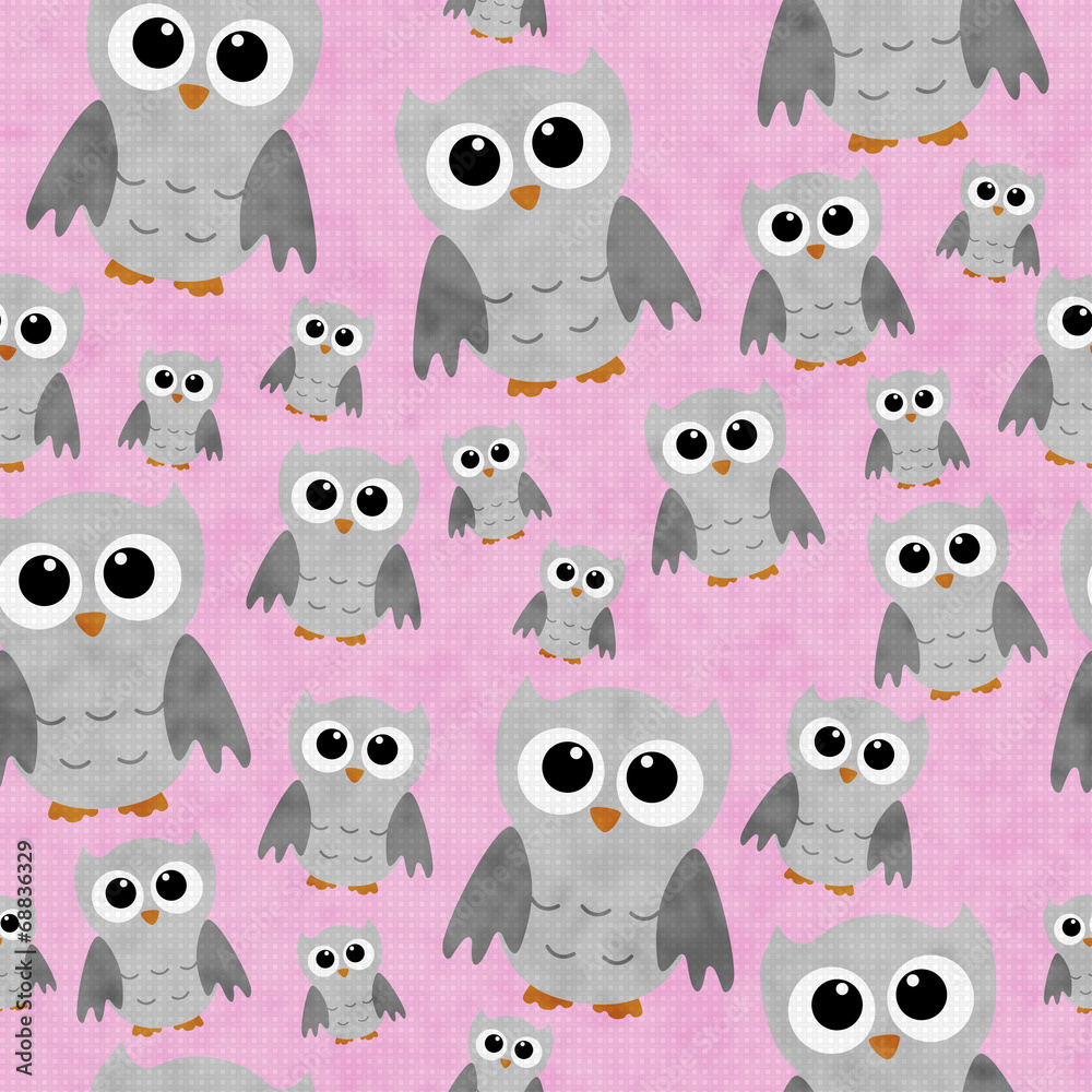 Obraz Tryptyk Gray Owls on Pink Textured