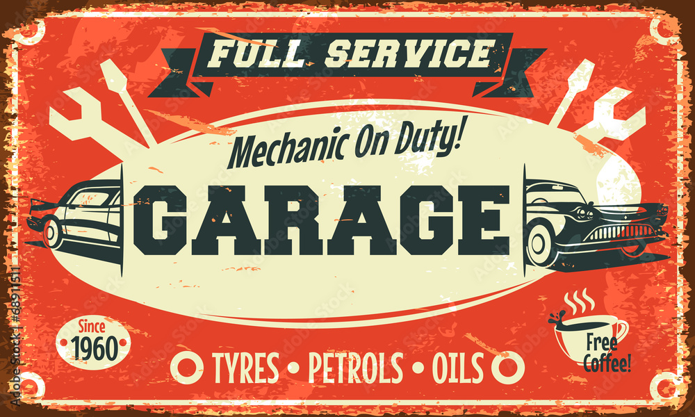 Obraz Tryptyk Retro car service sign. Vector