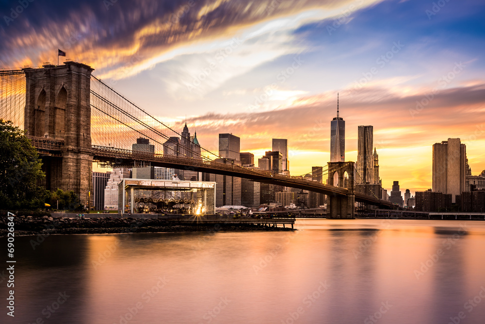 Obraz Tryptyk Brooklyn Bridge at sunset
