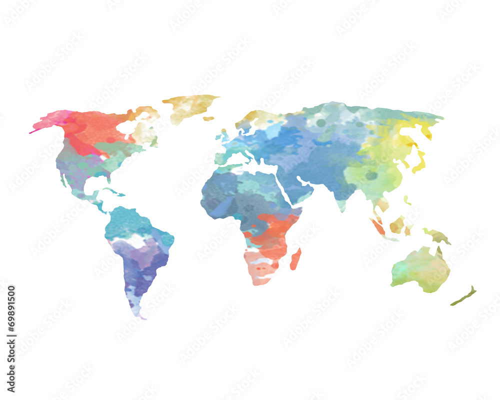 Fototapeta Watercolor World Map Poster