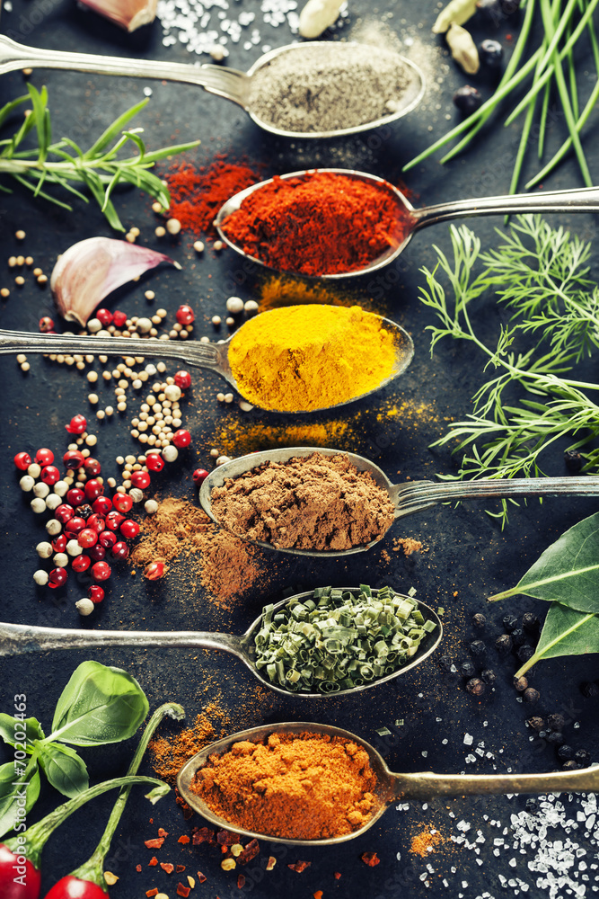 Obraz Tryptyk Herbs and spices selection