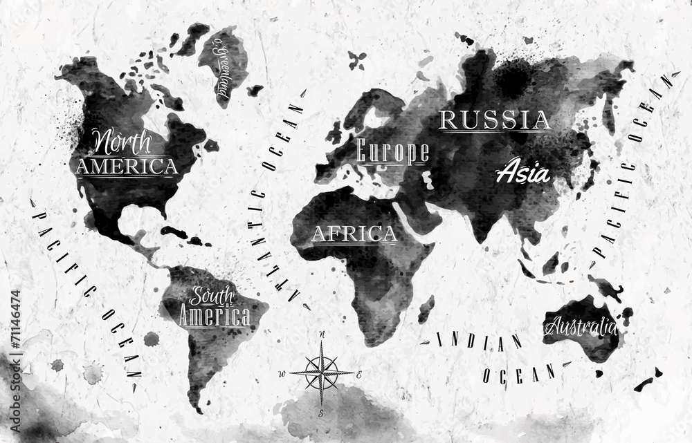 Obraz Tryptyk Ink world map