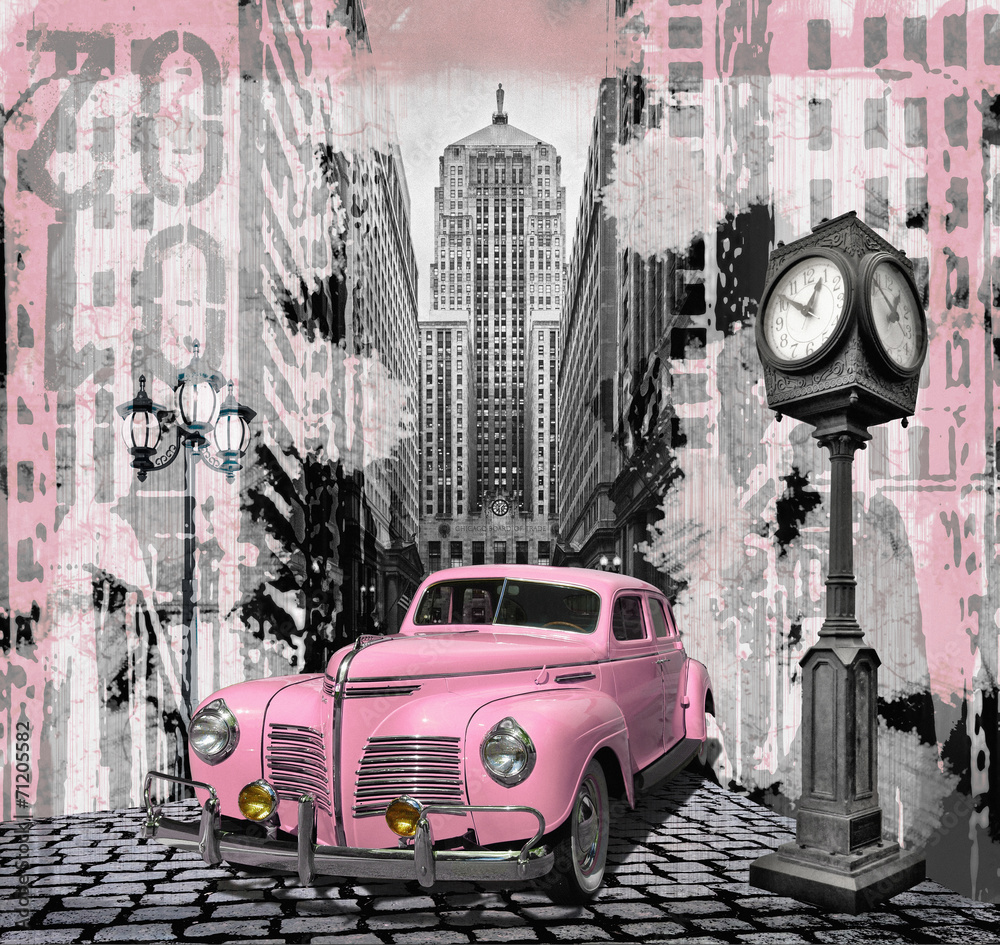 Fototapeta Vintage pink auto
