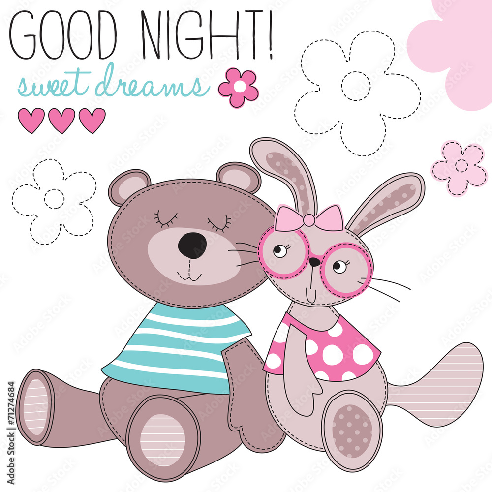 Obraz Pentaptyk sweet dreams bunny and bear