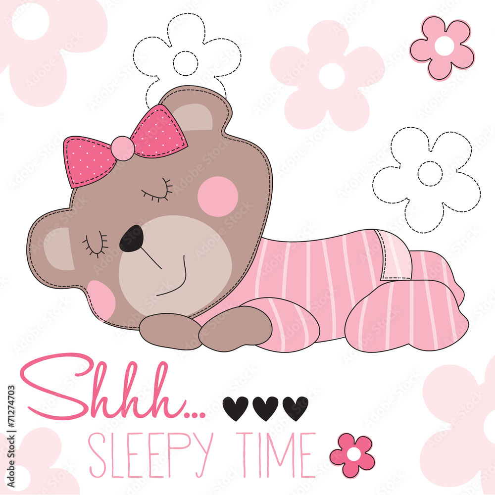 Obraz Tryptyk sleepy time bear teddy vector