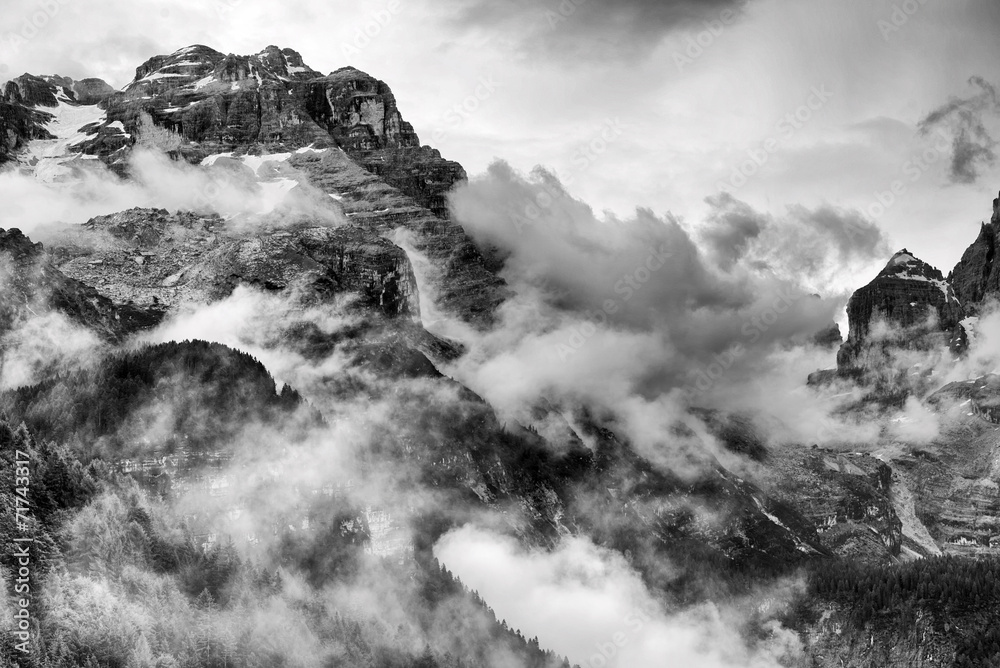 Obraz Pentaptyk Dolomites Mountains Black and