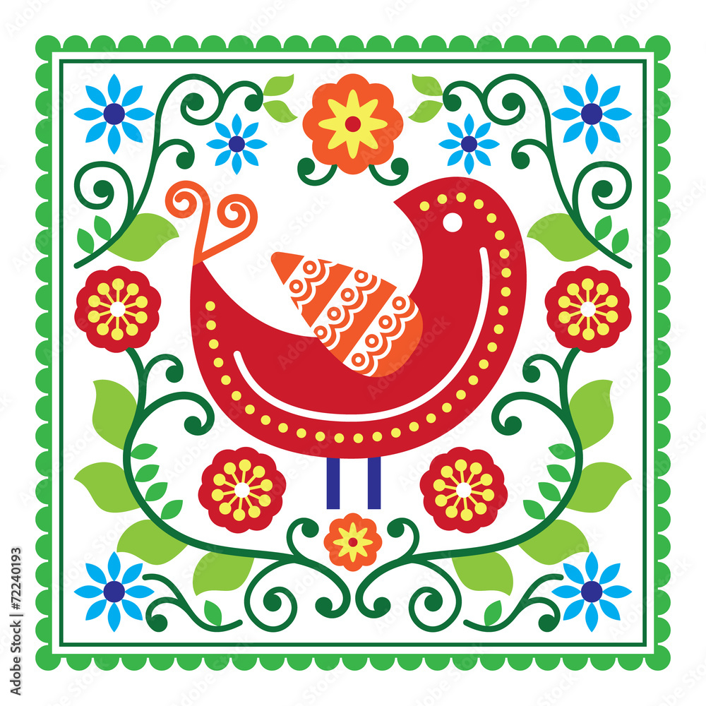 Obraz Tryptyk Folk art vector pattern with