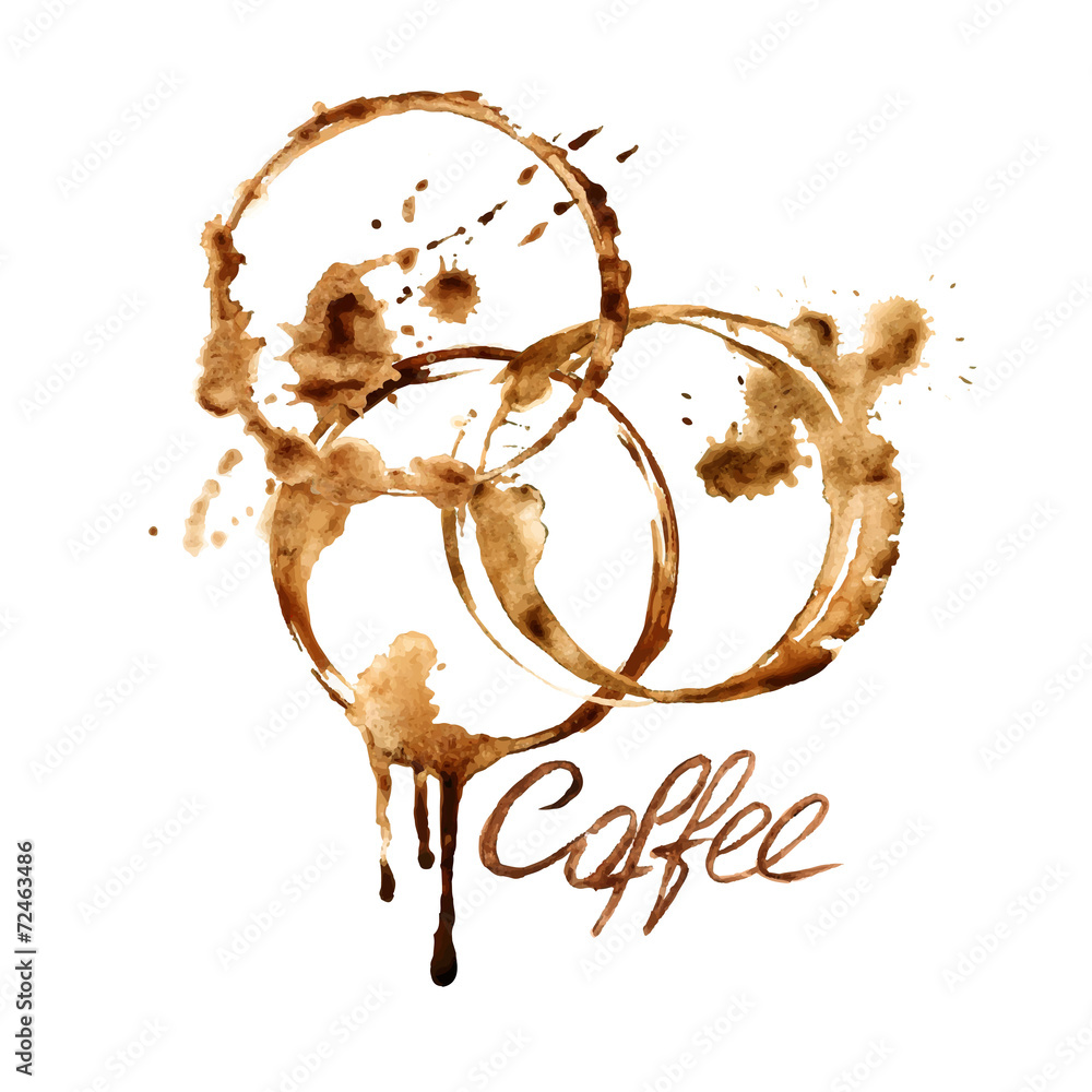 Obraz Pentaptyk Watercolor emblem with coffee
