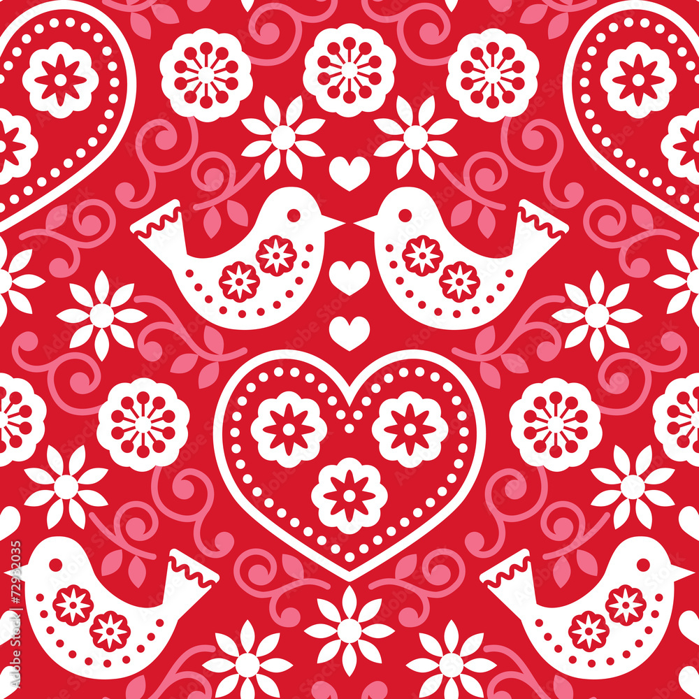 Tapeta Folk art red seamless pattern