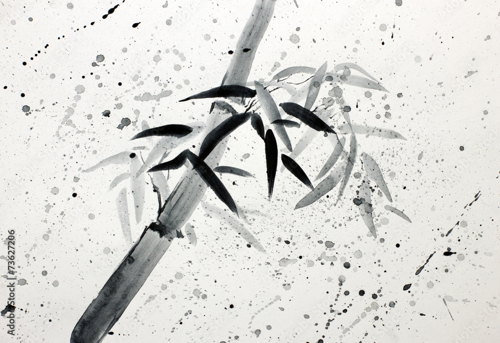 Obraz Pentaptyk single bamboo and raindrops