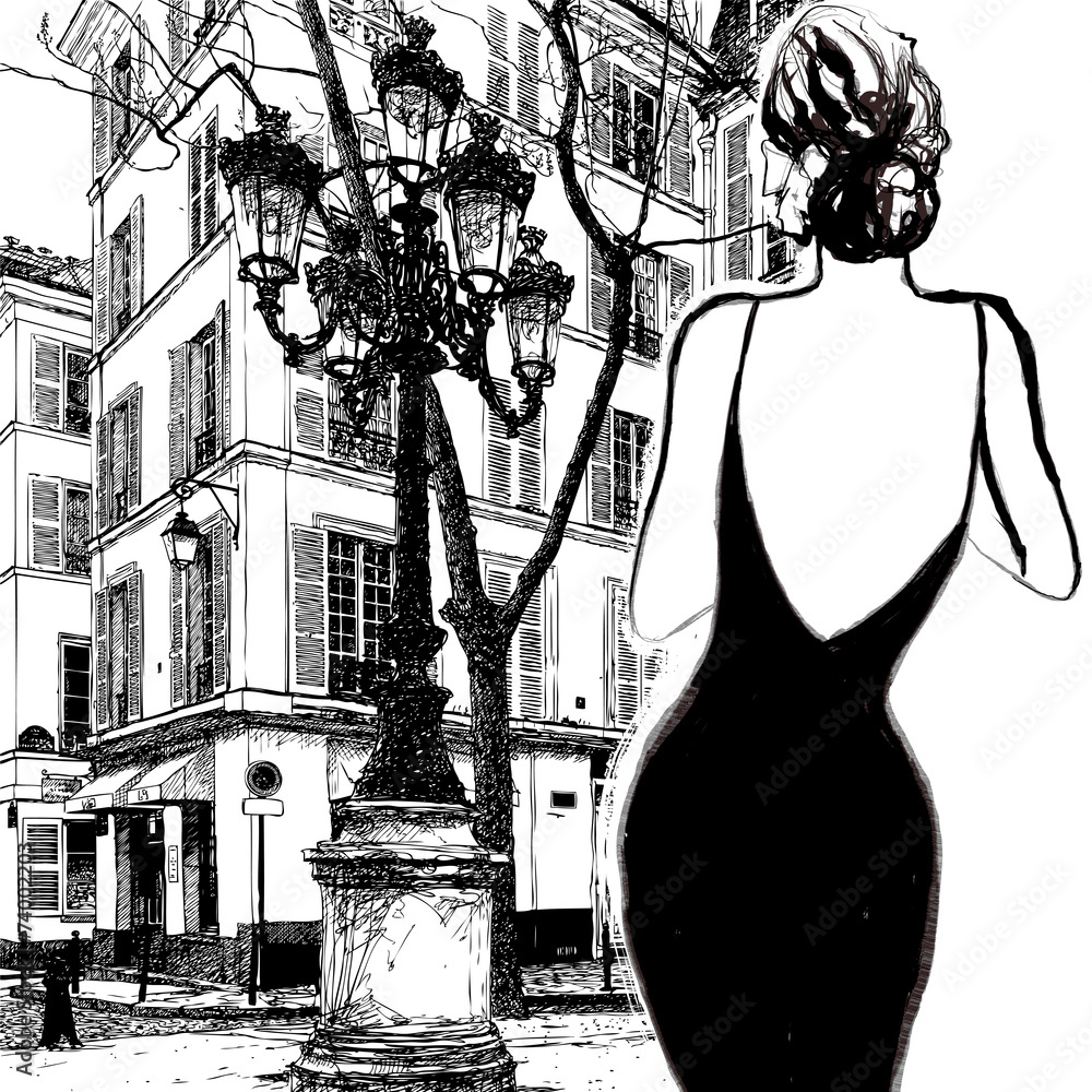 Obraz Kwadryptyk Young elegant woman in a black