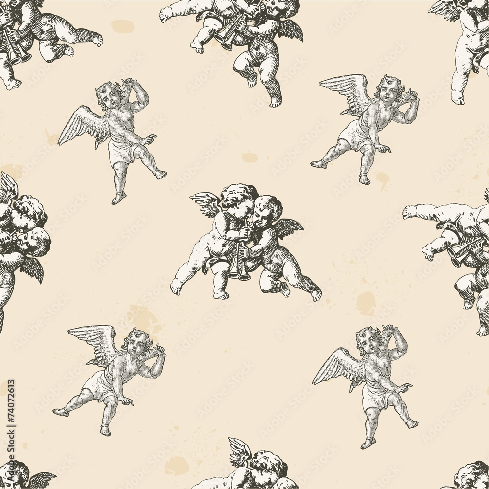 Obraz Tryptyk Angels pattern - pattern