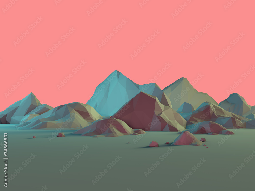 Obraz Tryptyk Low-Poly 3D Mountain Landscape