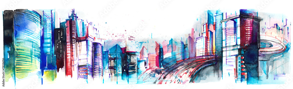 Obraz Kwadryptyk panorama of  city