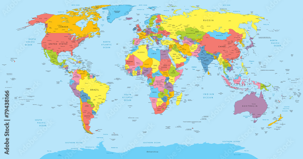 Fototapeta World map with countries,