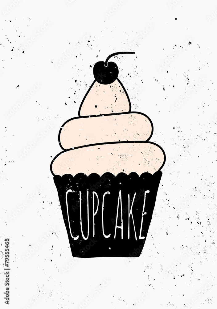 Obraz Tryptyk Hand Drawn Cupcake Poster