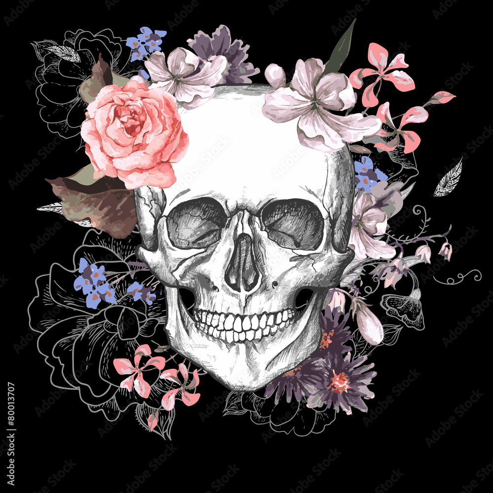 Fototapeta Skull and Flowers Day of The
