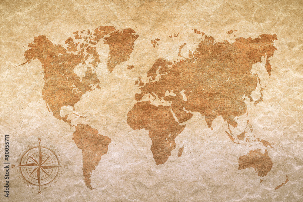 Obraz Pentaptyk vintage paper  with world map