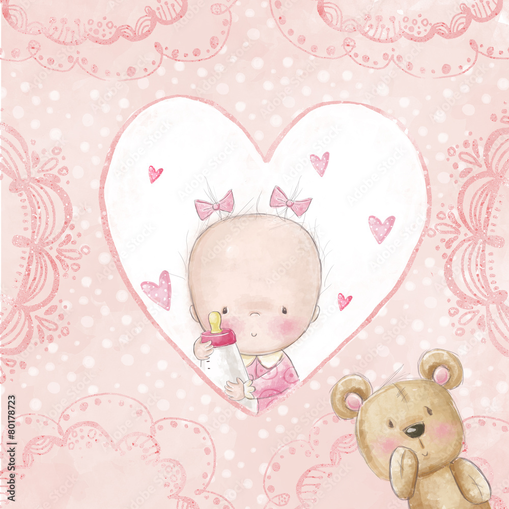 Obraz Tryptyk Baby shower greeting card.Baby