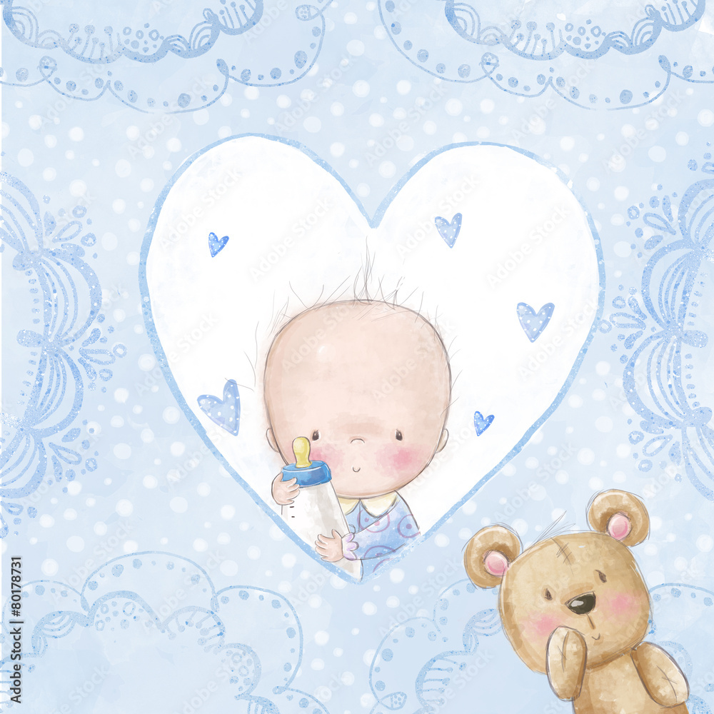 Obraz Kwadryptyk Baby shower greeting card.Baby