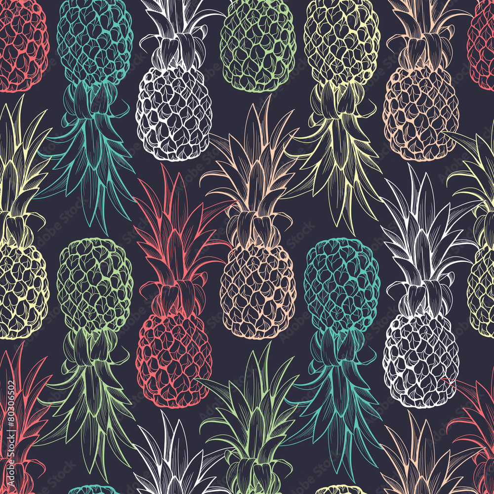 Tapeta Pineapples seamless pattern