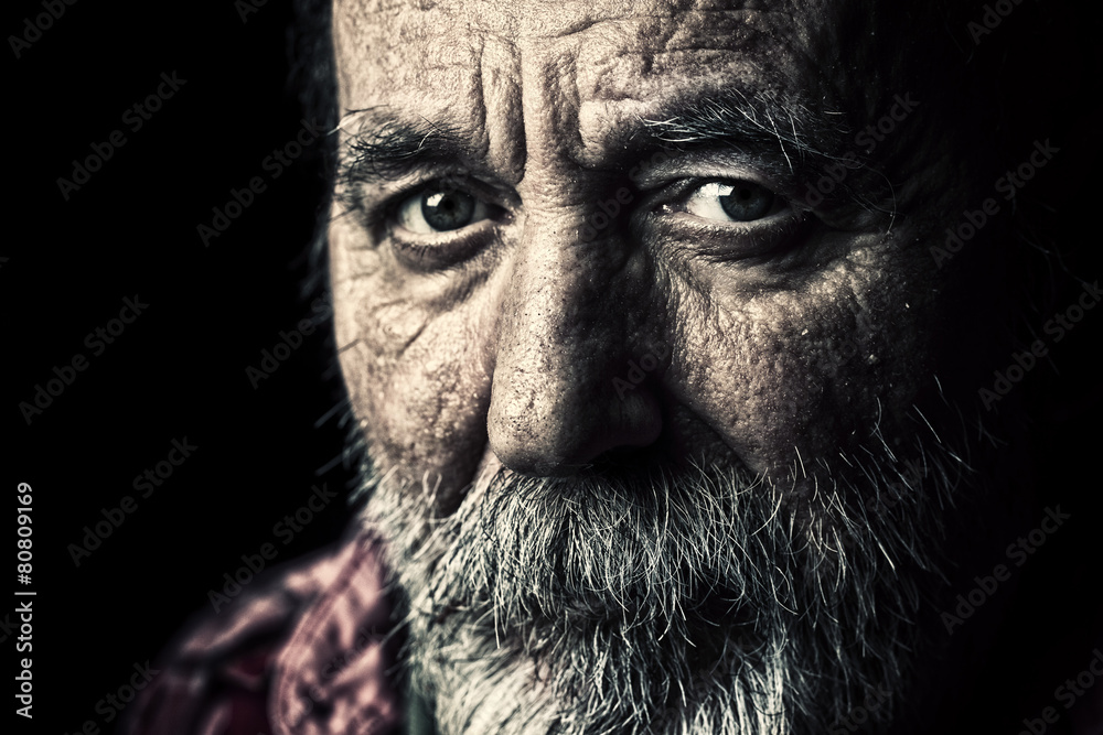 Obraz Dyptyk Very old homeless senior man