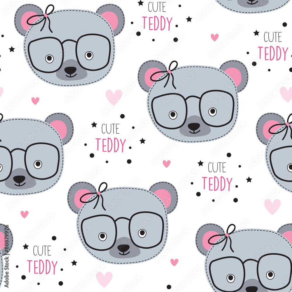 Obraz Tryptyk seamless cute teddy pattern