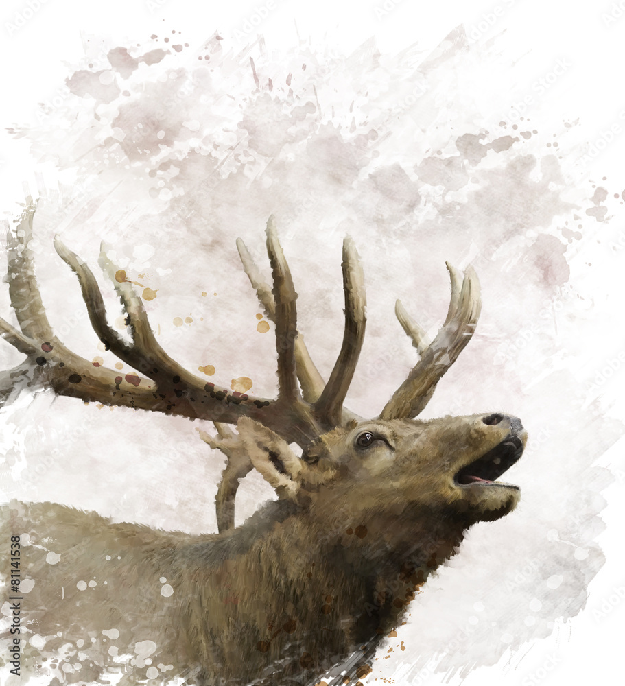 Obraz Tryptyk Bull Elk Watercolor