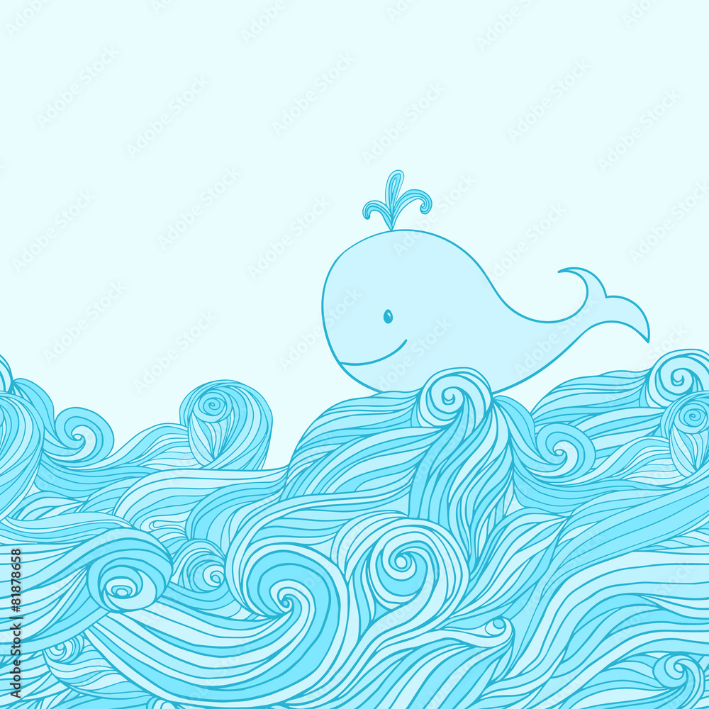 Obraz Tryptyk Blue cute whale in the sea