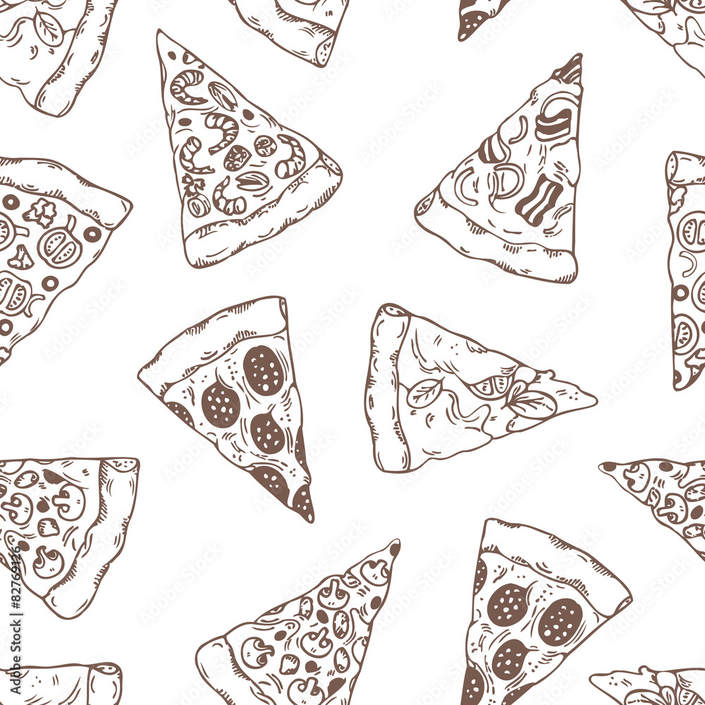 Fototapeta Hand drawn slices of pizza