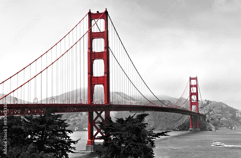 Obraz Pentaptyk Golden Gate Bridge, red pop on