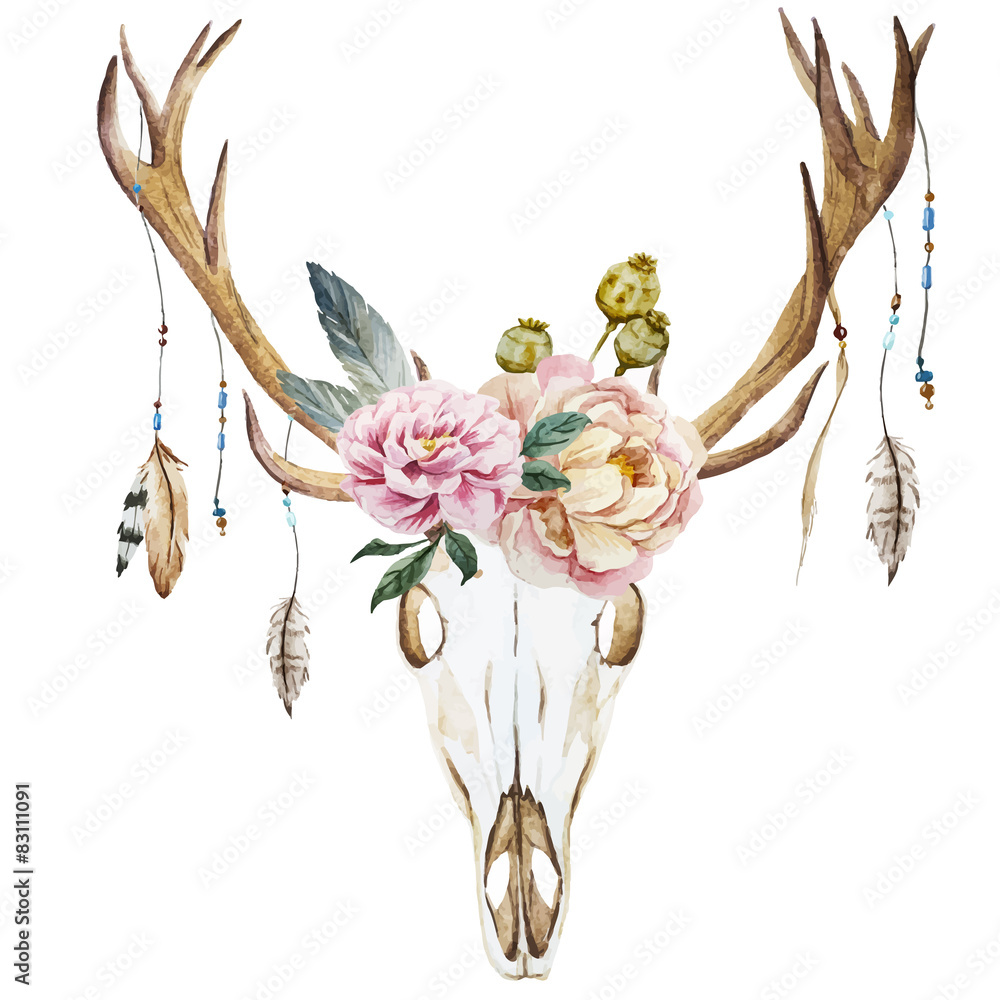 Obraz Pentaptyk Watercolor deer head with
