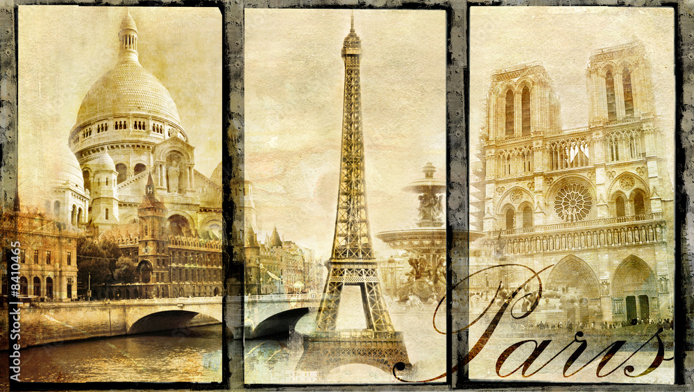 Obraz Pentaptyk old Paris - vintage collage