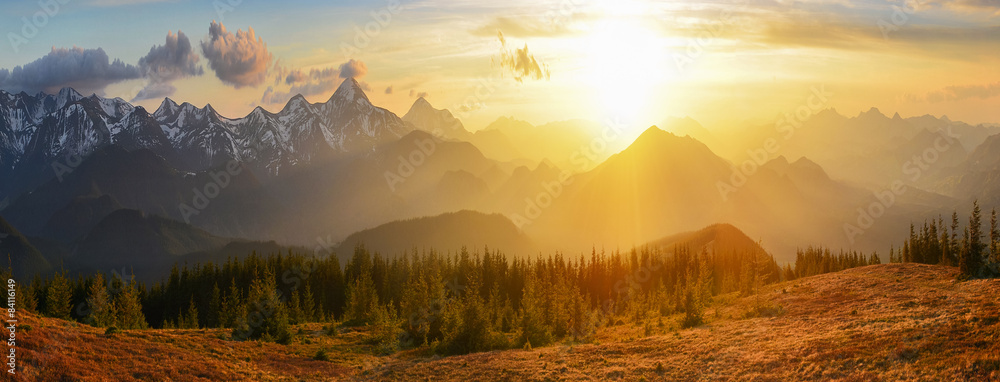 Obraz Tryptyk Sunset mountains