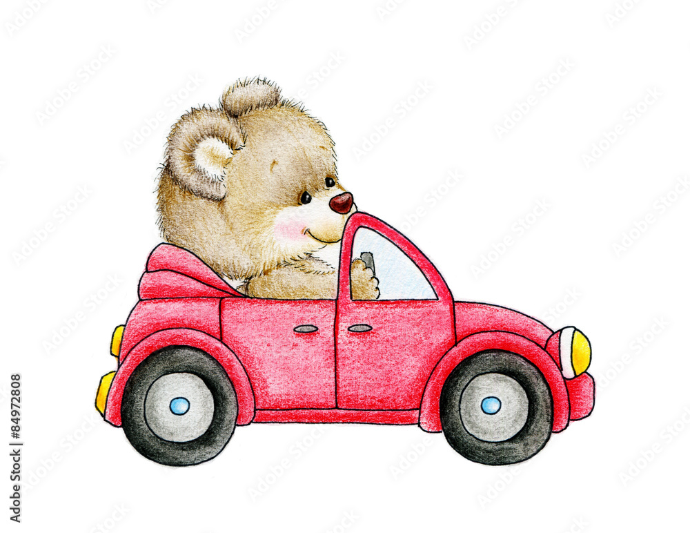 Obraz Tryptyk Teddy bear in the car