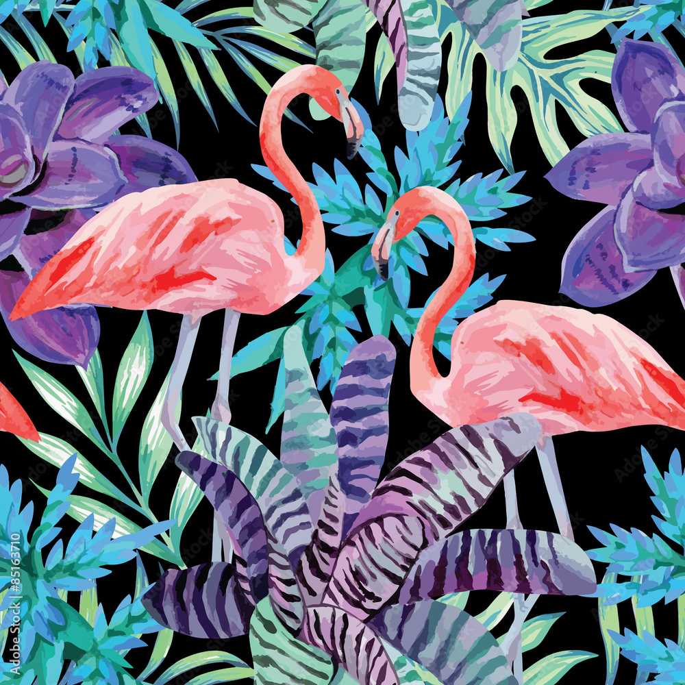 Fototapeta flamingo watercolor and exotic