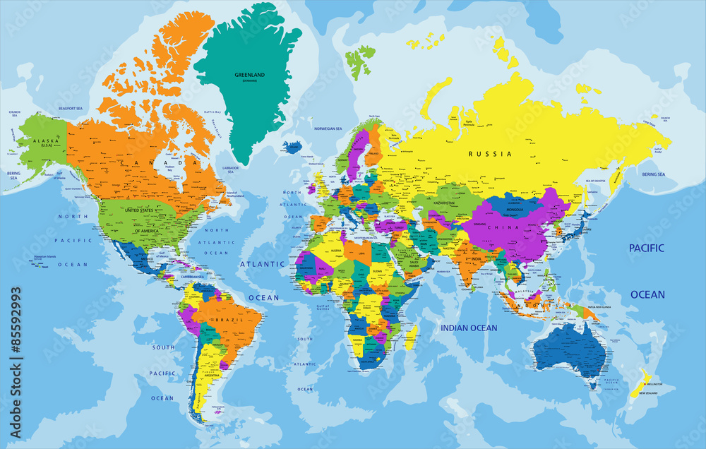 Fototapeta Colorful World political map
