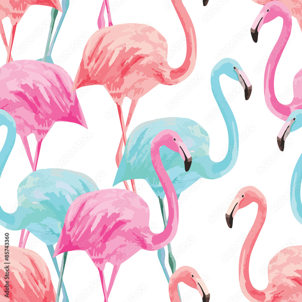 Tapeta flamingo watercolor pattern