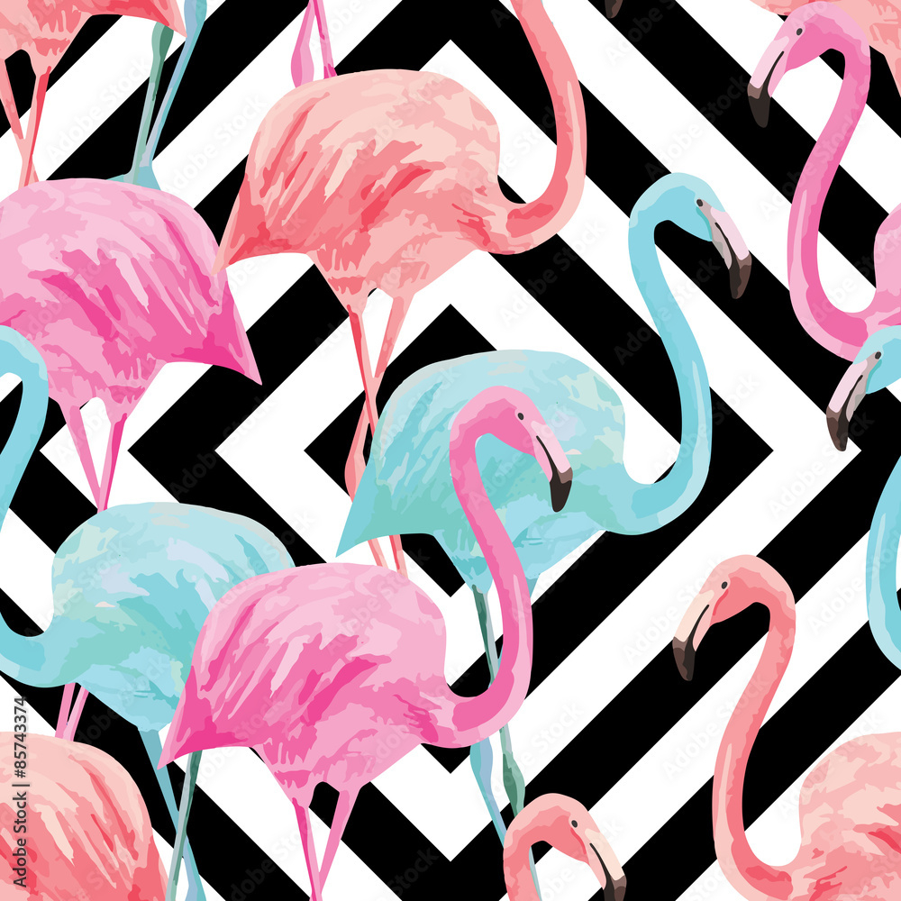 Tapeta flamingo watercolor pattern,
