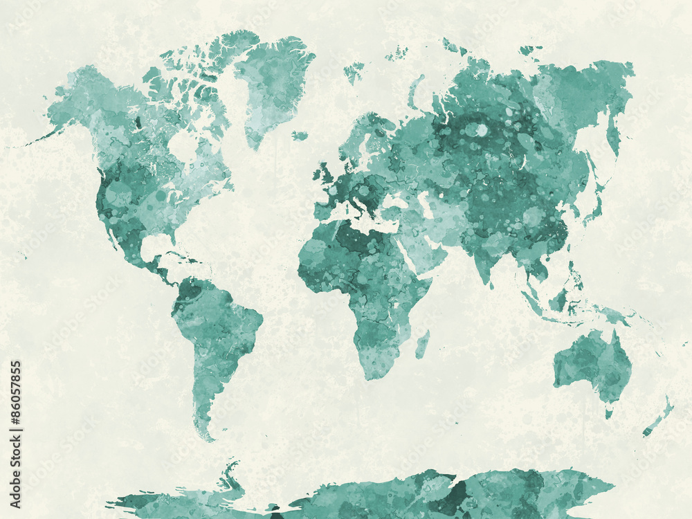 Obraz Tryptyk World map in watercolor green