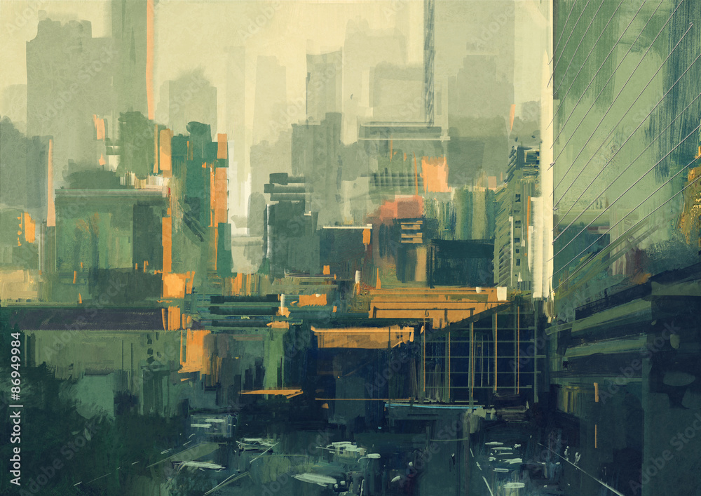 Obraz Kwadryptyk cityscape painting of urban