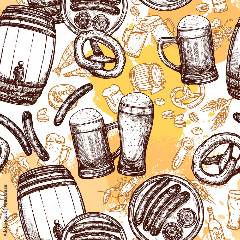 Obraz Tryptyk Beer Seamless Pattern