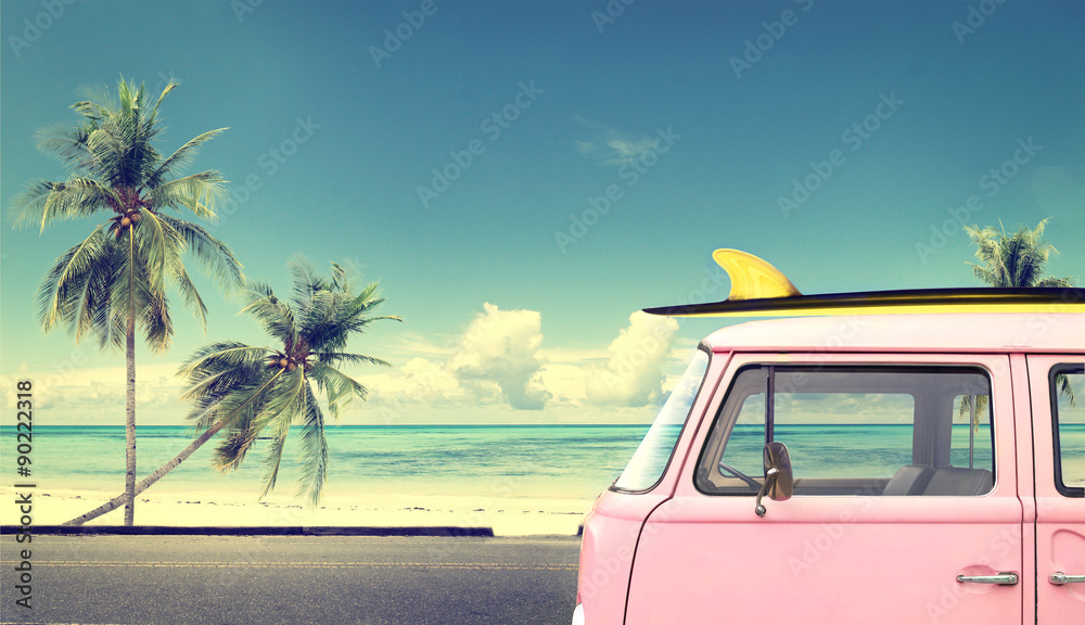 Fototapeta Vintage car in the beach with