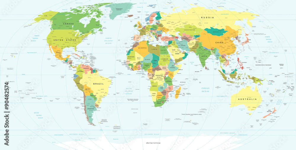 Fototapeta World Map - highly detailed