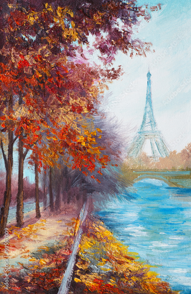 Obraz na płótnie Oil painting of Eiffel Tower,